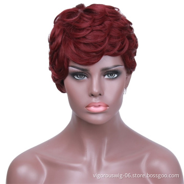 Vigorous Red Pixie Cut Wig Synthetic Fashion Short Curly Hair Wigs Heat Resistant Fiber Daily Party Wig for Women
